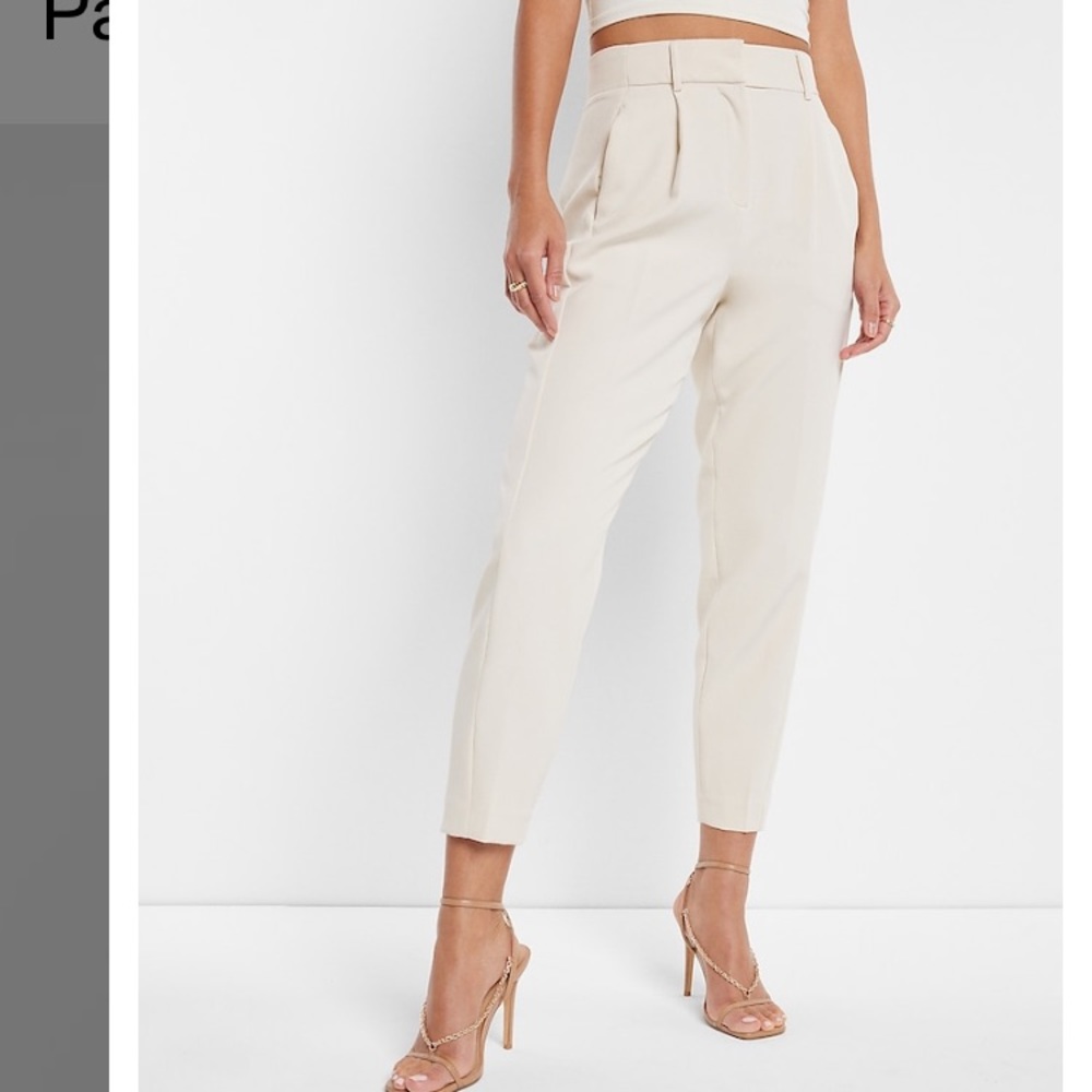 Express high waisted pleated ankle pant, sandshell
